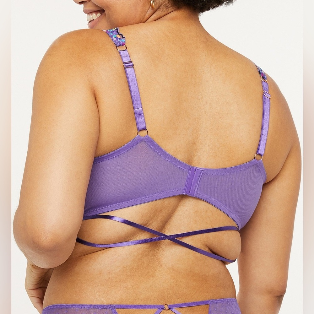 NWT Savage x Fenty Steamy Floral Unlined Lace Bra Purple Royale Romance In Bloom - Picture 4 of 15